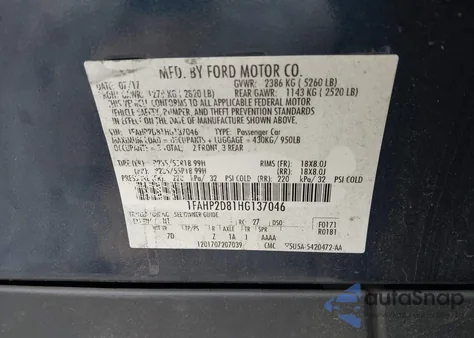 2017 Ford Taurus Se из США, поврежденный, VIN 1FAHP2D81HG137046